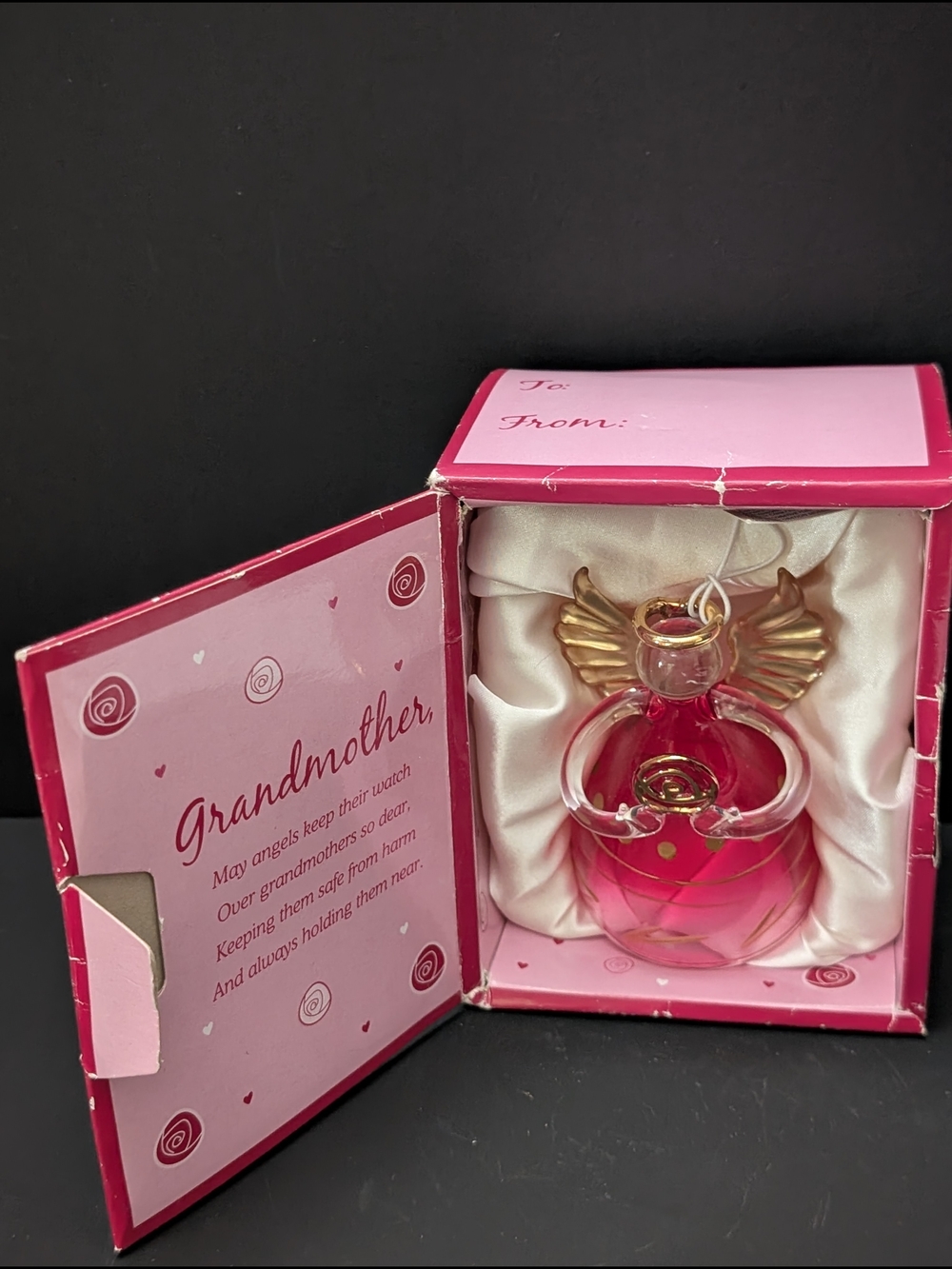 Pink Angel Ornament Glass Bottle - Grandmother Gift